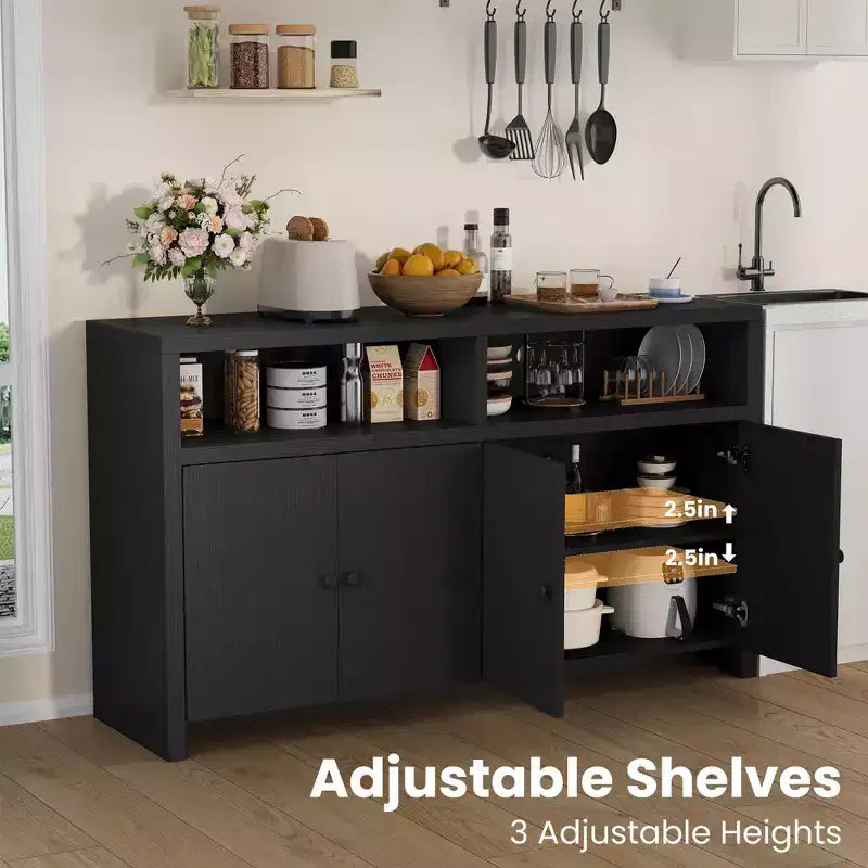 55 Landhaus-Buffetschrank - 4-türiger Kaffeeschrank aus Holz mit verstellbaren Ablagen für Küche, Ess- und Wohnzimmer
