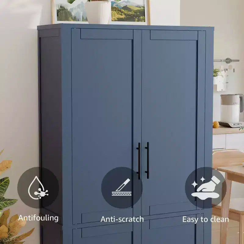 Gabinete de almacenamiento independiente blanco de 67x28x15 pulgadas con veta de madera, 4 puertas de madera maciza, para sala del hogar
