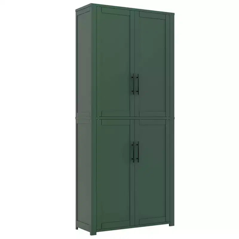 Gabinete de almacenamiento independiente blanco de 67x28x15 pulgadas con veta de madera, 4 puertas de madera maciza, para sala del hogar