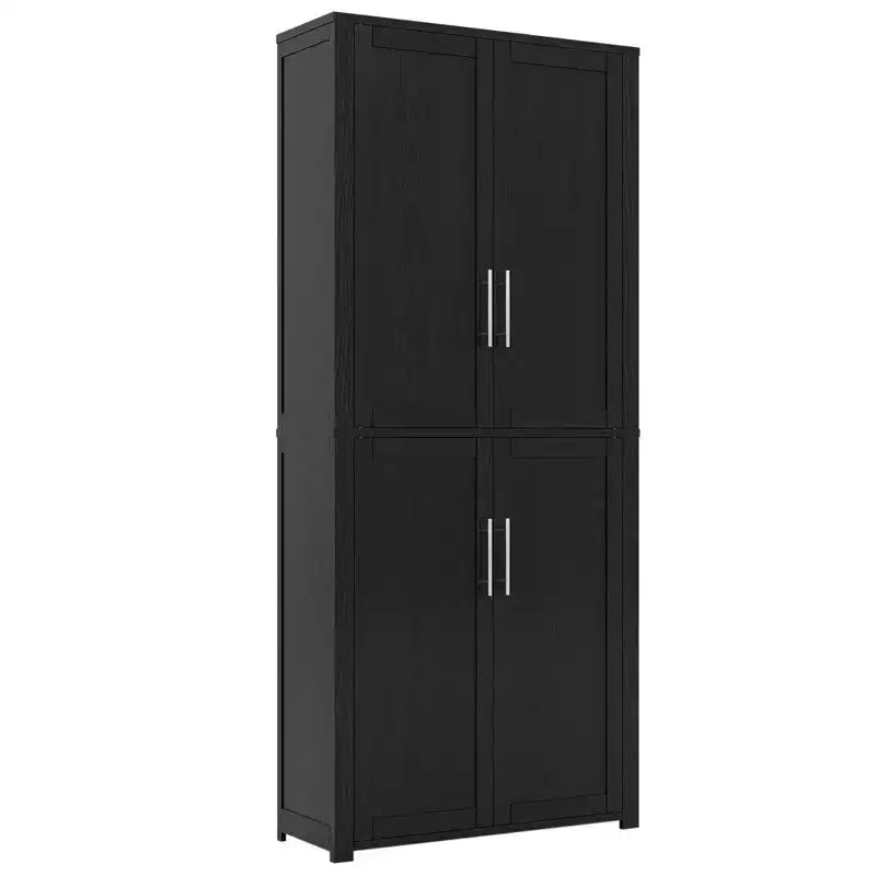 67x28x15 Inch, freistehender weißer Aufbewahrungsschrank mit Holzmaserung, 4 Türen und Massivholztüren, fürs Wohnzimmer
