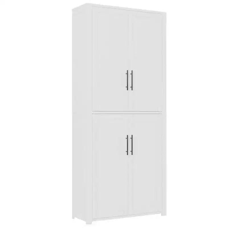 Gabinete de almacenamiento independiente blanco de 67x28x15 pulgadas con veta de madera, 4 puertas de madera maciza, para sala del hogar