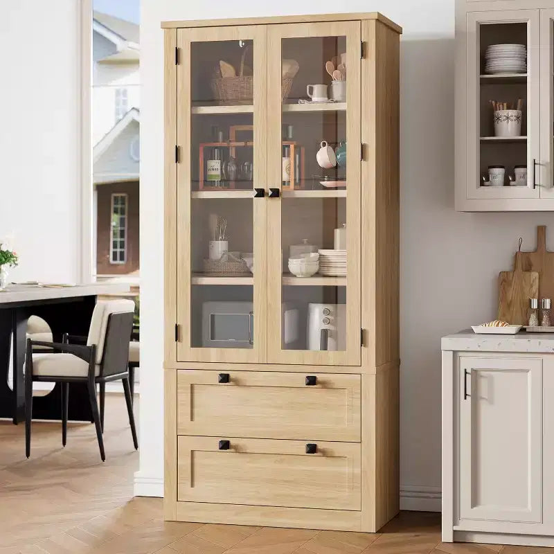 Küchenvorratsschrank, 72 Zoll, im modernen Landhausstil mit 2 großen Schubladen und verstellbaren Regalböden, freistehender Küchenschrank fürs Esszimmer