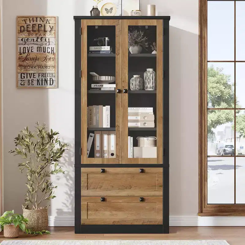 Meuble de rangement garde-manger de cuisine de 72, style ferme moderne, avec 2 grands tiroirs et étagères réglables, armoire autoportante pour la salle à manger
