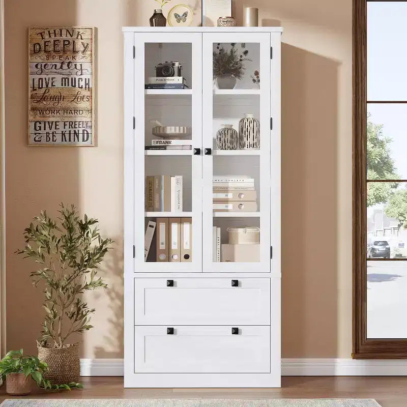Meuble de rangement garde-manger de cuisine de 72, style ferme moderne, avec 2 grands tiroirs et étagères réglables, armoire autoportante pour la salle à manger