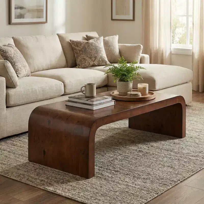 Mesa de centro moderna estilo cascada con bordes curvos