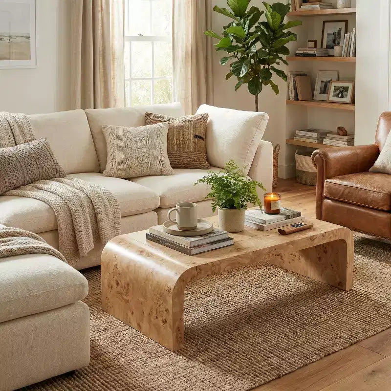Mesa de centro moderna estilo cascada con bordes curvos