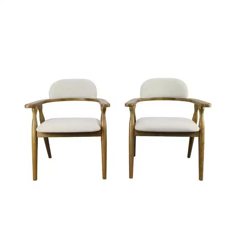 Chaises de salle à manger rembourrées en bois d’hévéa, style ferme, avec dossier incurvé (lot de 2)