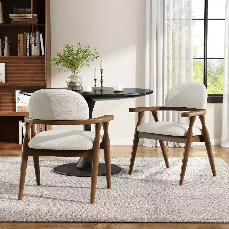 Chaises de salle à manger rembourrées en bois d’hévéa, style ferme, avec dossier incurvé (lot de 2)