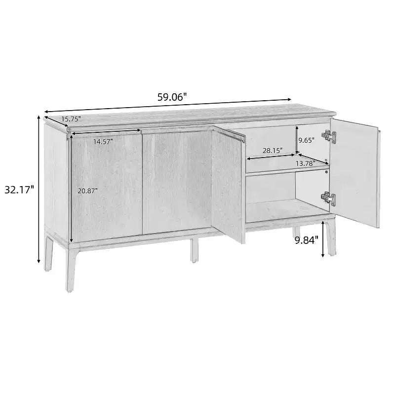 59'' modernes Sideboard mit 4 Türen und Kautschukholzbeinen