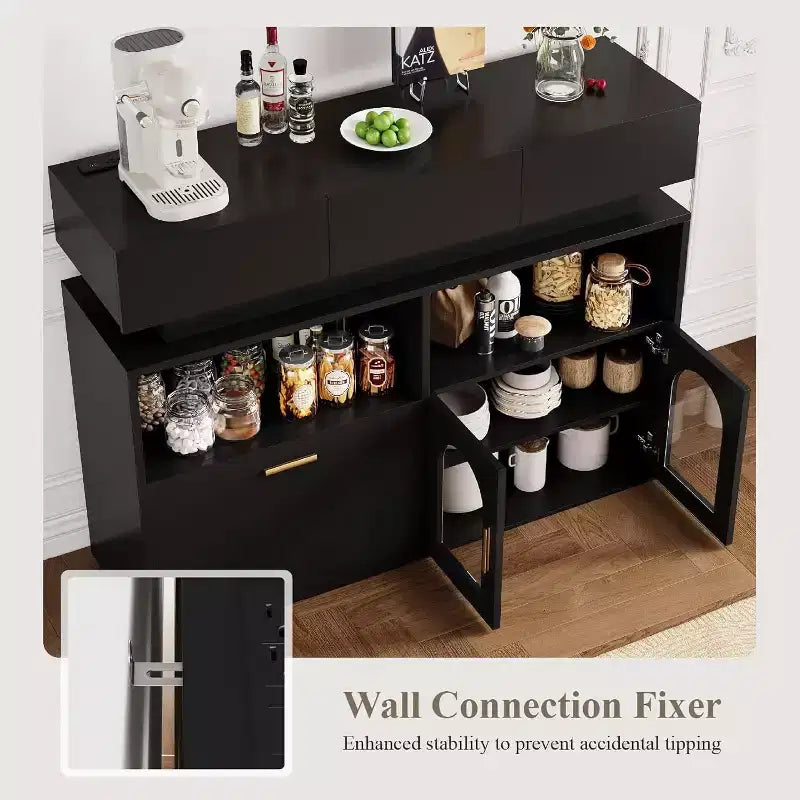 Armario cafetero, 3 cajones, estante ajustable, para comedor, sala de estar y cocina