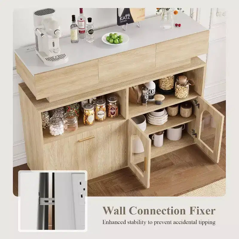 Armario cafetero, 3 cajones, estante ajustable, para comedor, sala de estar y cocina