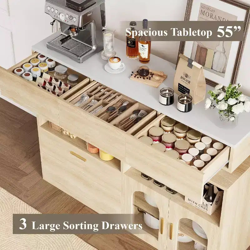 Armario cafetero, 3 cajones, estante ajustable, para comedor, sala de estar y cocina