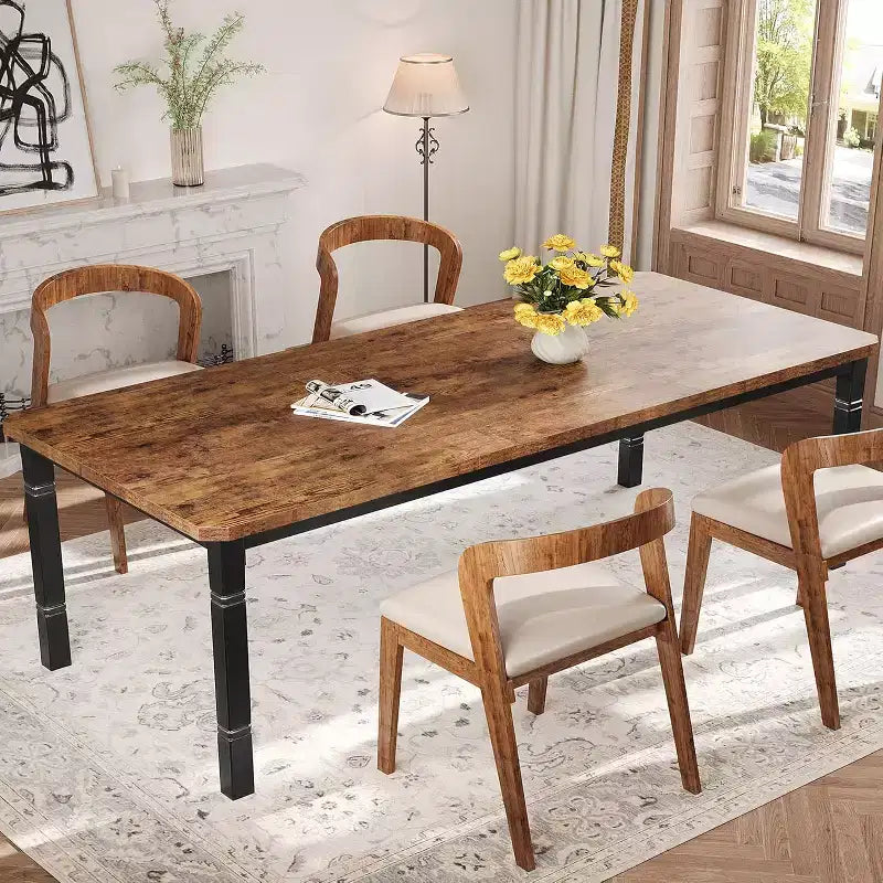 Mesa de comedor industrial larga para 6-8 personas, mesa de cocina rectangular de madera con estructura metálica resistente, estilo moderno de casa de campo, para comedor y cocina