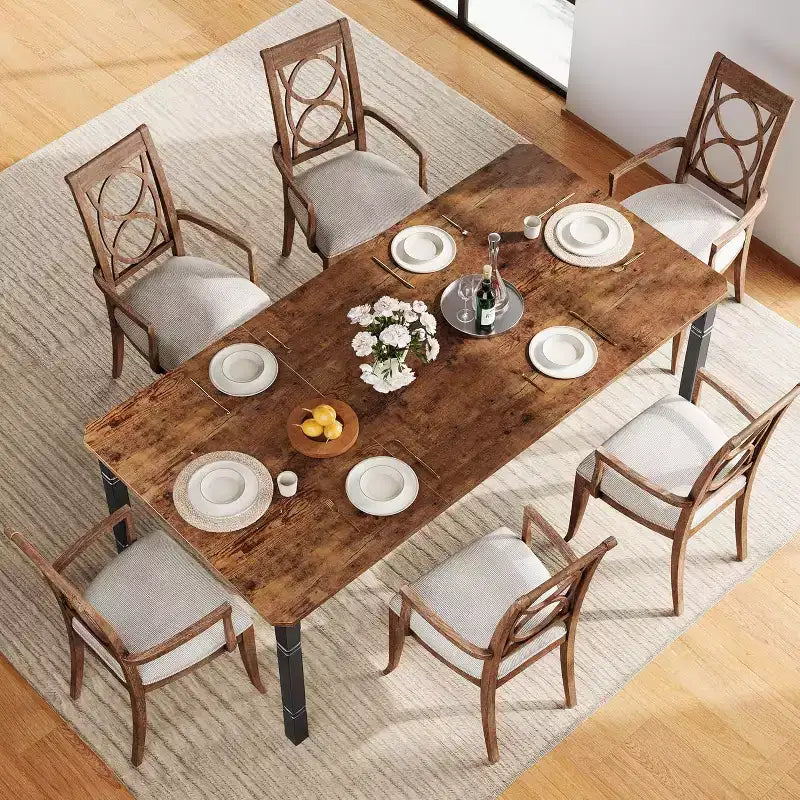 Mesa de comedor industrial larga para 6-8 personas, mesa de cocina rectangular de madera con estructura metálica resistente, estilo moderno de casa de campo, para comedor y cocina