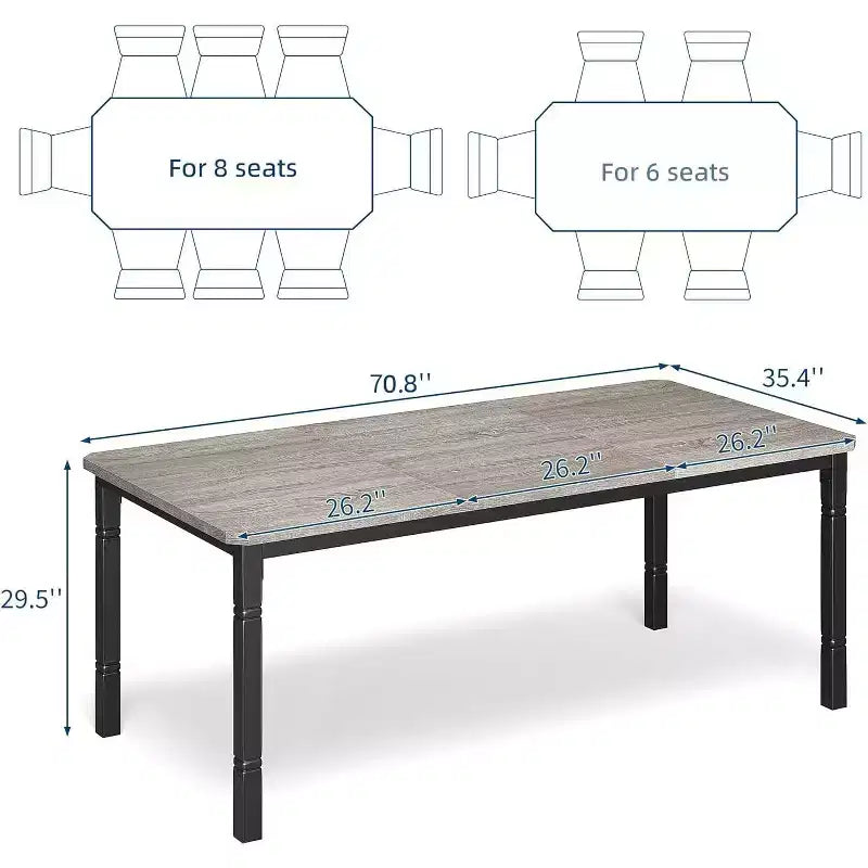 Mesa de comedor industrial larga para 6-8 personas, mesa de cocina rectangular de madera con estructura metálica resistente, estilo moderno de casa de campo, para comedor y cocina