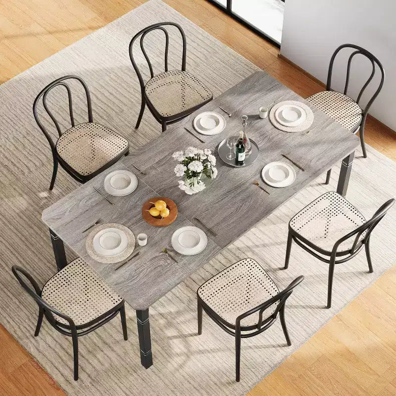 Mesa de comedor industrial larga para 6-8 personas, mesa de cocina rectangular de madera con estructura metálica resistente, estilo moderno de casa de campo, para comedor y cocina