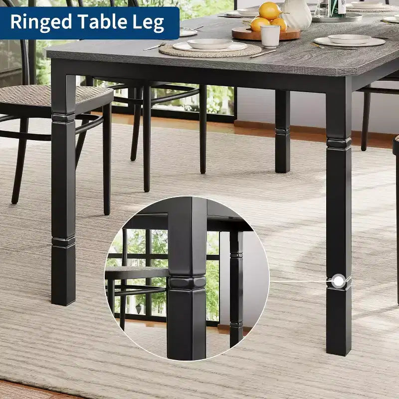Mesa de comedor industrial larga para 6-8 personas, mesa de cocina rectangular de madera con estructura metálica resistente, estilo moderno de casa de campo, para comedor y cocina