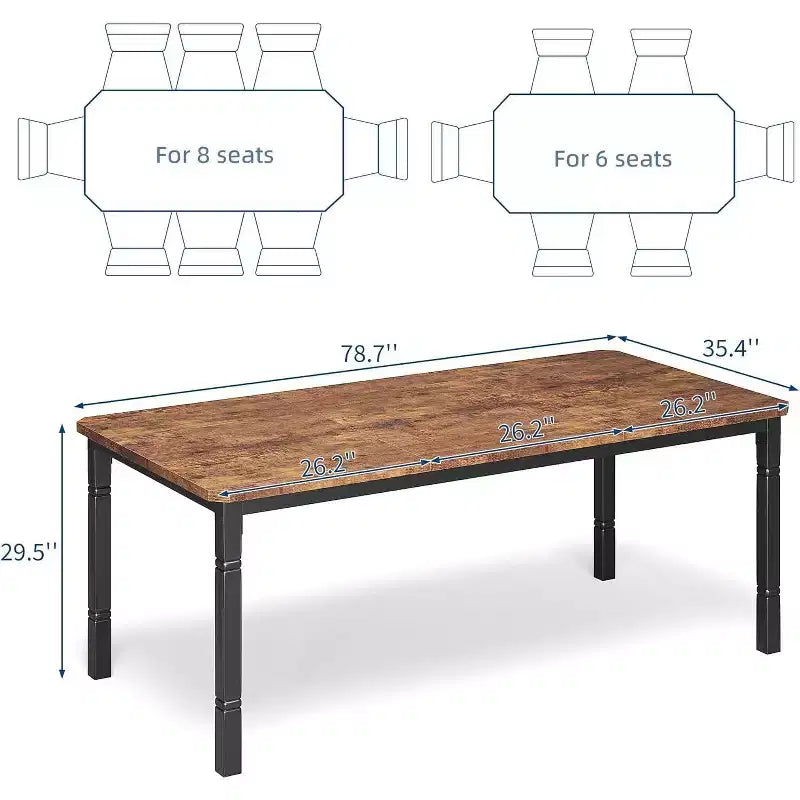Mesa de comedor industrial larga para 6-8 personas, mesa de cocina rectangular de madera con estructura metálica resistente, estilo moderno de casa de campo, para comedor y cocina