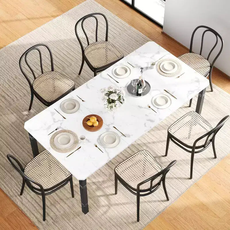 Mesa de comedor industrial larga para 6-8 personas, mesa de cocina rectangular de madera con estructura metálica resistente, estilo moderno de casa de campo, para comedor y cocina
