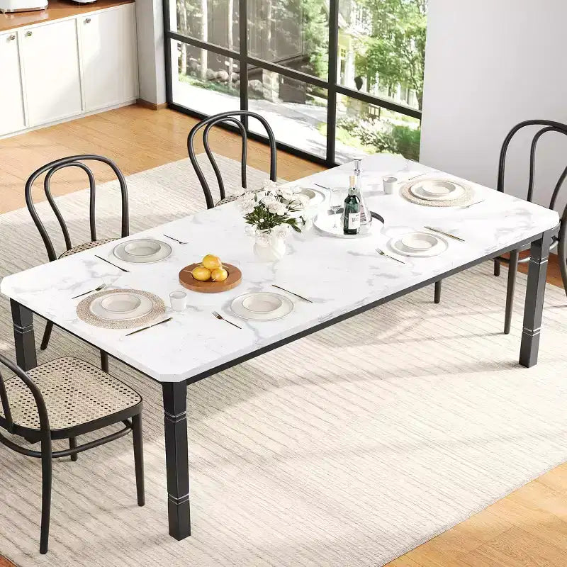 Mesa de comedor industrial larga para 6-8 personas, mesa de cocina rectangular de madera con estructura metálica resistente, estilo moderno de casa de campo, para comedor y cocina
