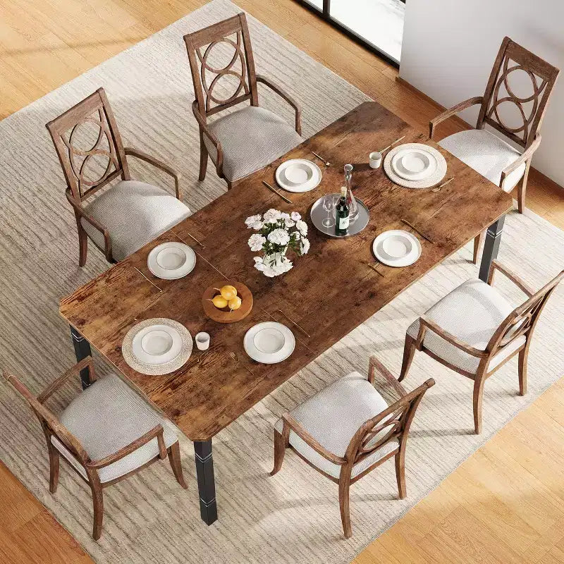 Longue table à manger industrielle pour 6 à 8 personnes, table de cuisine rectangulaire en bois avec piètement en métal robuste, style moderne de maison de campagne, pour salle à manger ou cuisine