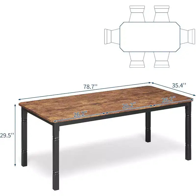 Mesa de comedor industrial larga para 6-8 personas, mesa de cocina rectangular de madera con estructura metálica resistente, estilo moderno de casa de campo, para comedor y cocina