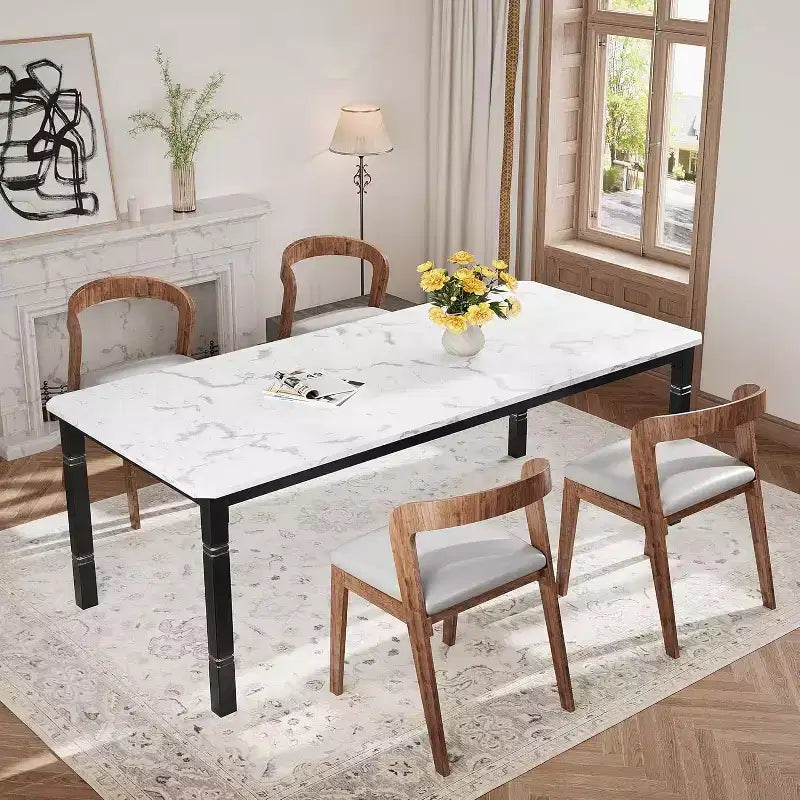 Mesa de comedor industrial larga para 6-8 personas, mesa de cocina rectangular de madera con estructura metálica resistente, estilo moderno de casa de campo, para comedor y cocina