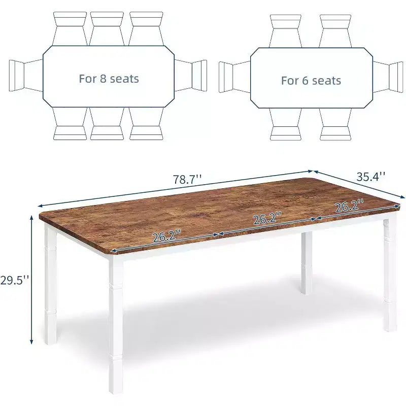 Mesa de comedor industrial larga para 6-8 personas, mesa de cocina rectangular de madera con estructura metálica resistente, estilo moderno de casa de campo, para comedor y cocina
