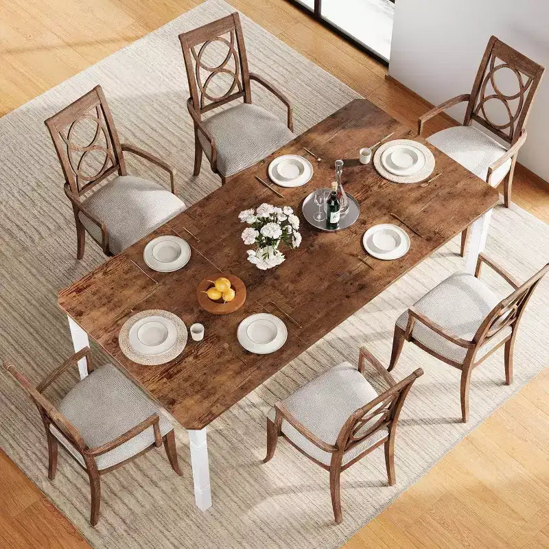 Mesa de comedor industrial larga para 6-8 personas, mesa de cocina rectangular de madera con estructura metálica resistente, estilo moderno de casa de campo, para comedor y cocina