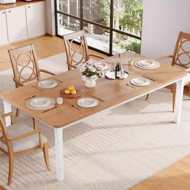Mesa de comedor industrial larga para 6-8 personas, mesa de cocina rectangular de madera con estructura metálica resistente, estilo moderno de casa de campo, para comedor y cocina