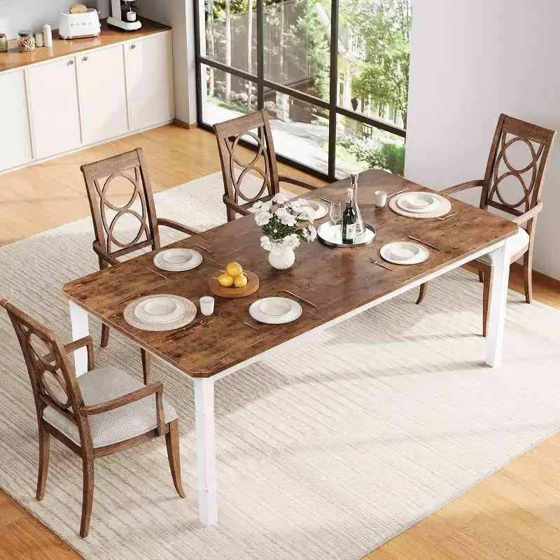Mesa de comedor industrial larga para 6-8 personas, mesa de cocina rectangular de madera con estructura metálica resistente, estilo moderno de casa de campo, para comedor y cocina