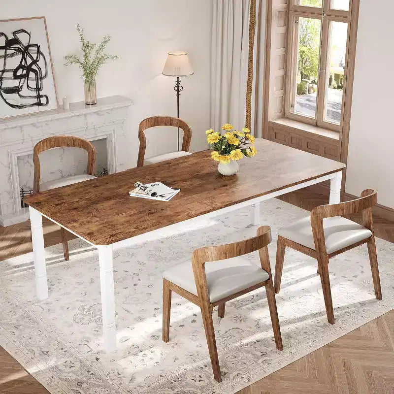 Mesa de comedor industrial larga para 6-8 personas, mesa de cocina rectangular de madera con estructura metálica resistente, estilo moderno de casa de campo, para comedor y cocina