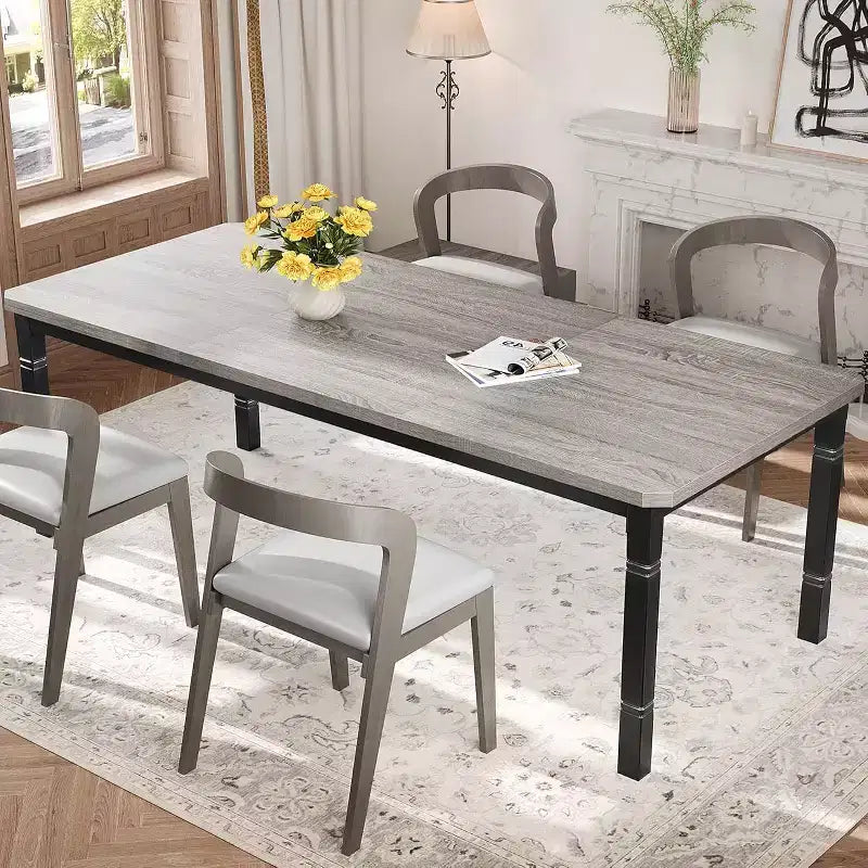 Longue table à manger industrielle pour 6 à 8 personnes, table de cuisine rectangulaire en bois avec piètement en métal robuste, style moderne de maison de campagne, pour salle à manger ou cuisine