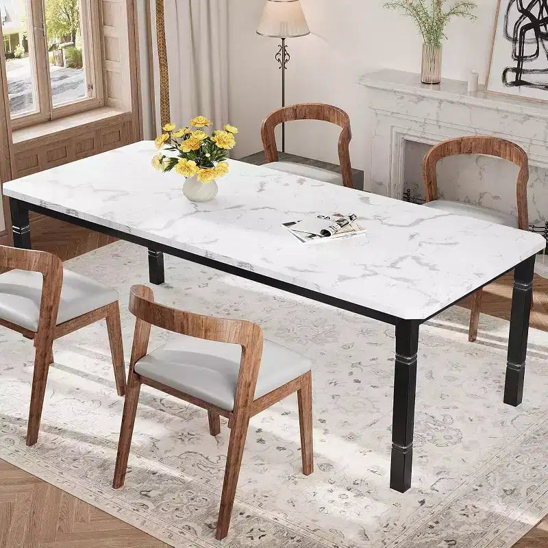 Longue table à manger industrielle pour 6 à 8 personnes, table de cuisine rectangulaire en bois avec piètement en métal robuste, style moderne de maison de campagne, pour salle à manger ou cuisine