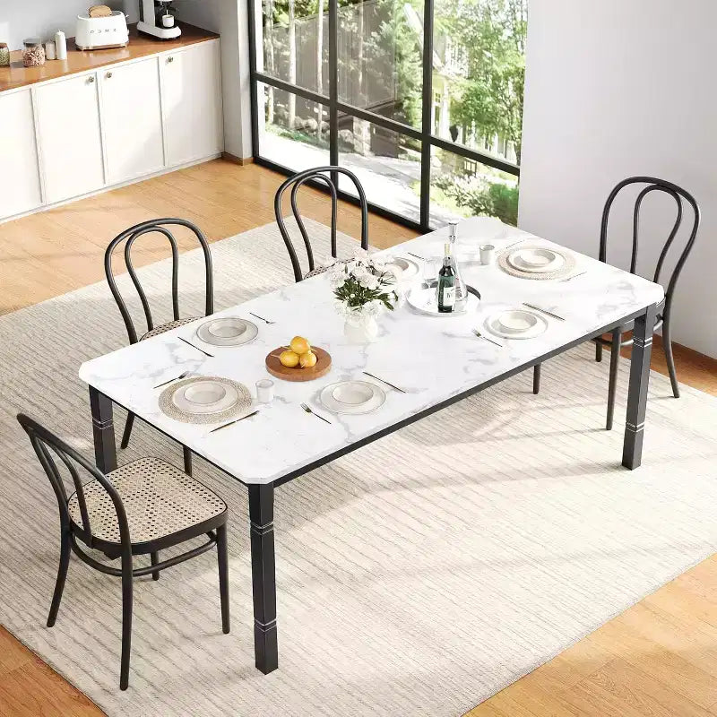Longue table à manger industrielle pour 6 à 8 personnes, table de cuisine rectangulaire en bois avec piètement en métal robuste, style moderne de maison de campagne, pour salle à manger ou cuisine
