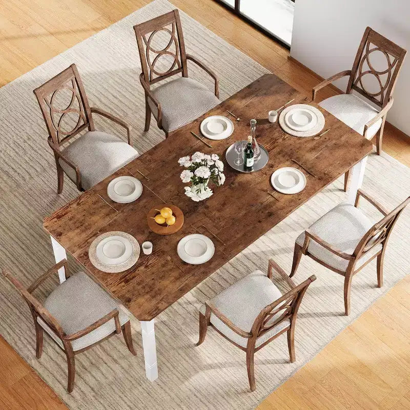 Longue table à manger industrielle pour 6 à 8 personnes, table de cuisine rectangulaire en bois avec piètement en métal robuste, style moderne de maison de campagne, pour salle à manger ou cuisine