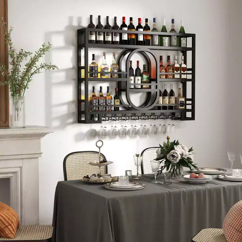 Étagères à vin murales de 39/47, étagères de bar flottantes en métal avec porte-verres à vin, étagère à spiritueux industrielle pour bar à domicile, cuisine ou salle à manger