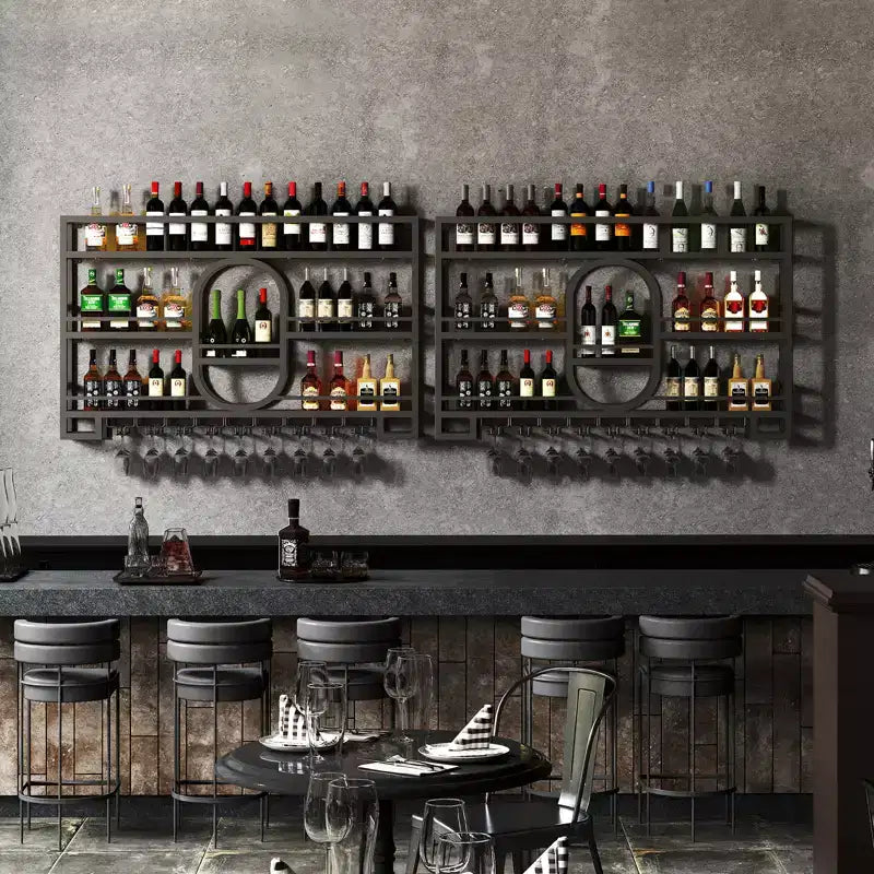 Wandmontiertes Weinregal, 39/47 Zoll, schwebende Metall-Bartablagen mit Weinglashalter, industrielles Spirituosenregal für Hausbar, Küche und Esszimmer