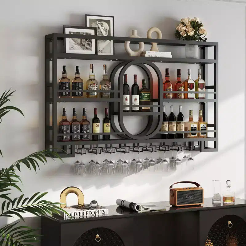 Étagères à vin murales de 39/47, étagères de bar flottantes en métal avec porte-verres à vin, étagère à spiritueux industrielle pour bar à domicile, cuisine ou salle à manger