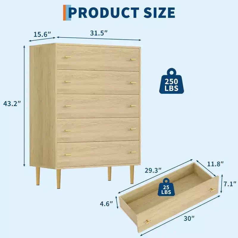 Landhauskommode fürs Schlafzimmer, rustikale Holzkommode mit Stangengriffen, modernes Vintage-Design, geräumiger Organizer für Schlafzimmer und Wohnzimmer
