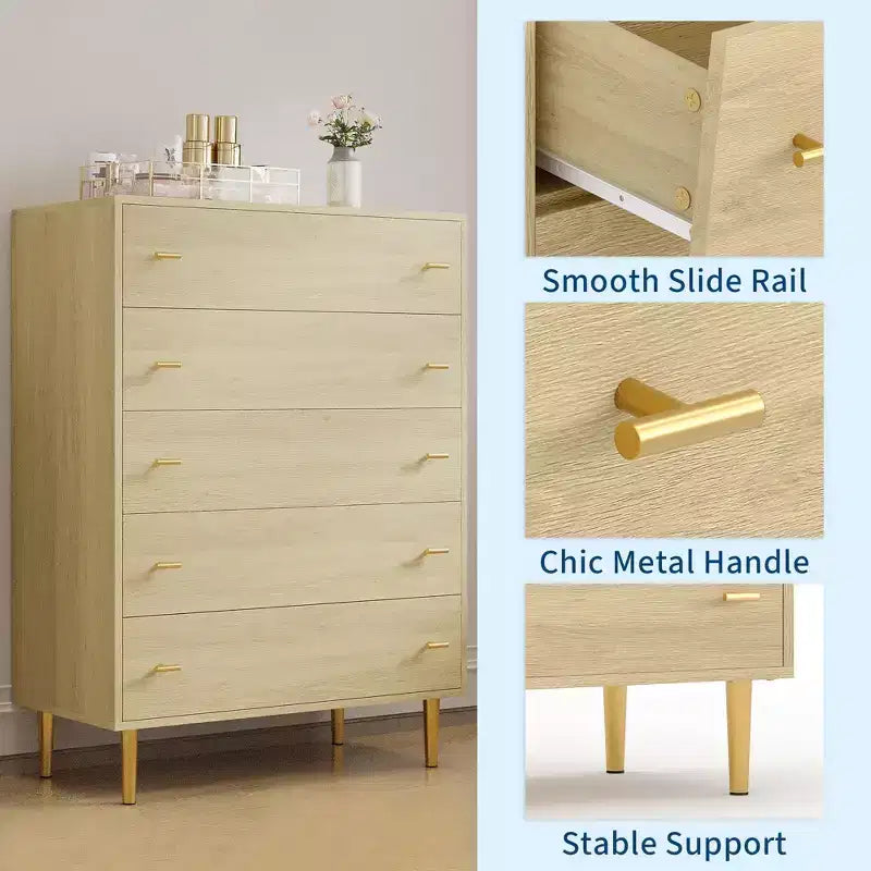 Landhauskommode fürs Schlafzimmer, rustikale Holzkommode mit Stangengriffen, modernes Vintage-Design, geräumiger Organizer für Schlafzimmer und Wohnzimmer