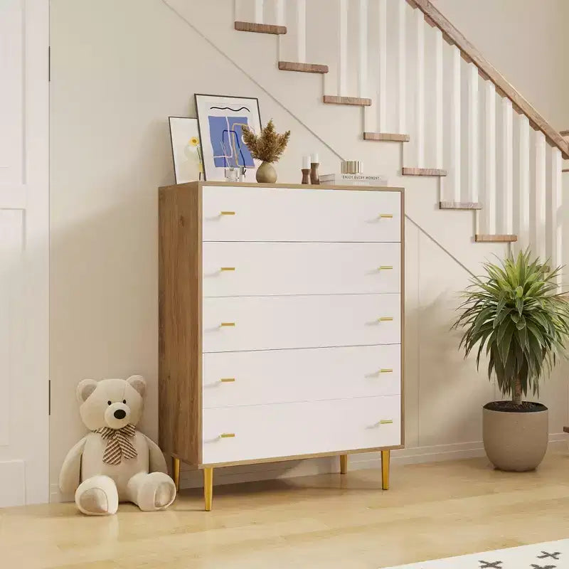 Landhauskommode fürs Schlafzimmer, rustikale Holzkommode mit Stangengriffen, modernes Vintage-Design, geräumiger Organizer für Schlafzimmer und Wohnzimmer