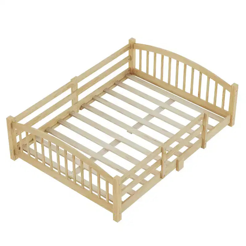 Cama Montessori de tamaño completo y perfil bajo con barandillas de seguridad y cabecera