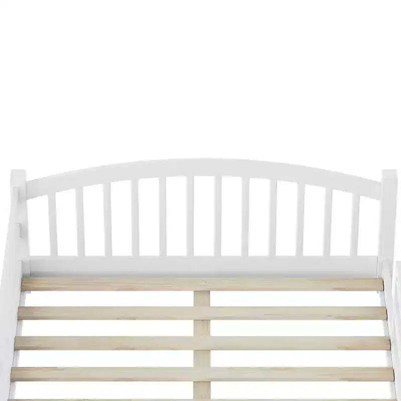Cama Montessori de tamaño completo y perfil bajo con barandillas de seguridad y cabecera