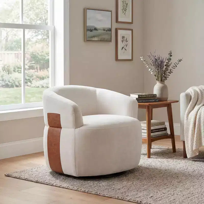 Sillón decorativo giratorio moderno con estructura de madera y patas metálicas
