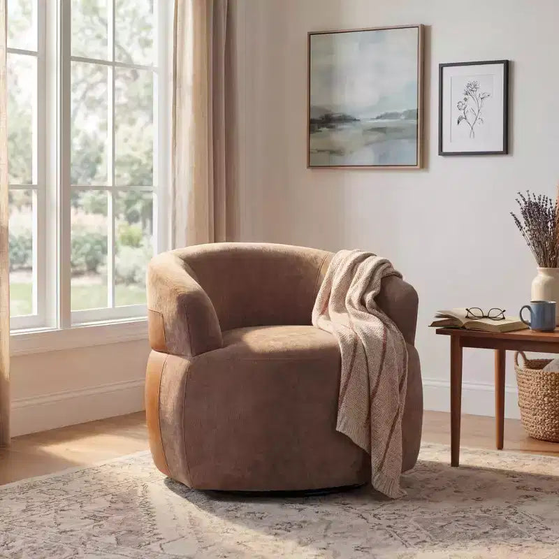 Fauteuil d'appoint pivotant moderne avec cadre en bois et pieds en métal