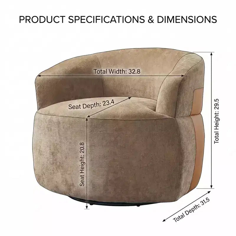 Sillón decorativo giratorio moderno con estructura de madera y patas metálicas
