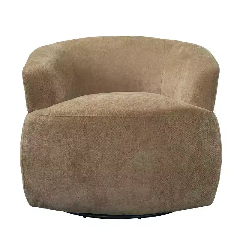 Sillón decorativo giratorio moderno con estructura de madera y patas metálicas