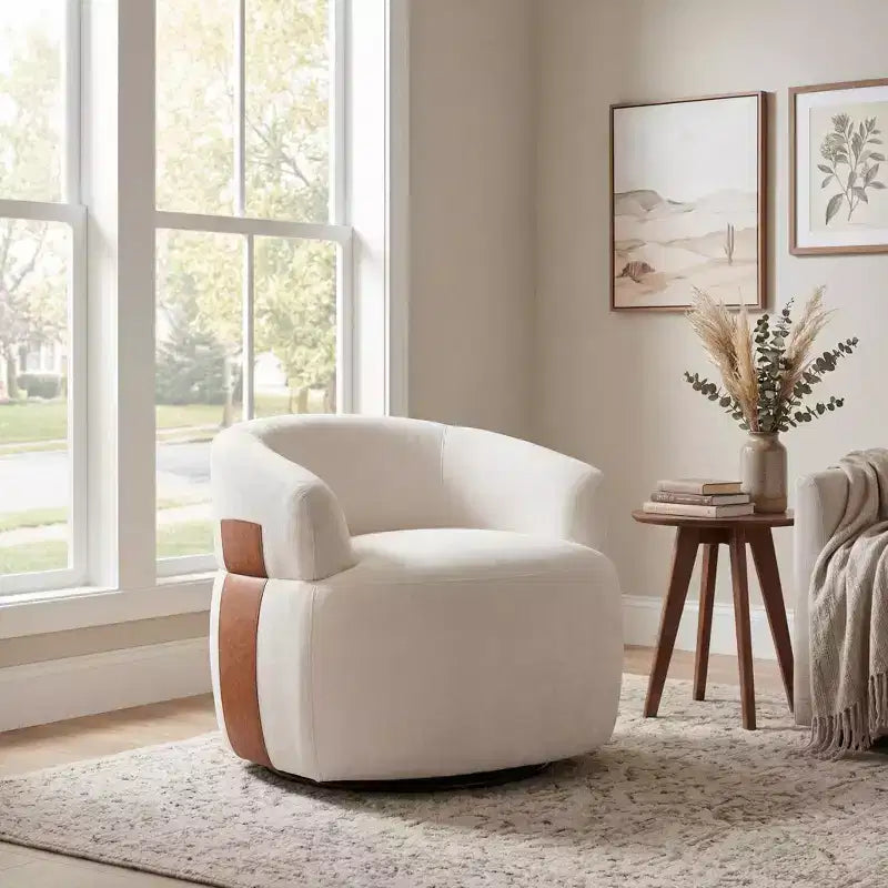 Fauteuil d'appoint pivotant moderne avec cadre en bois et pieds en métal