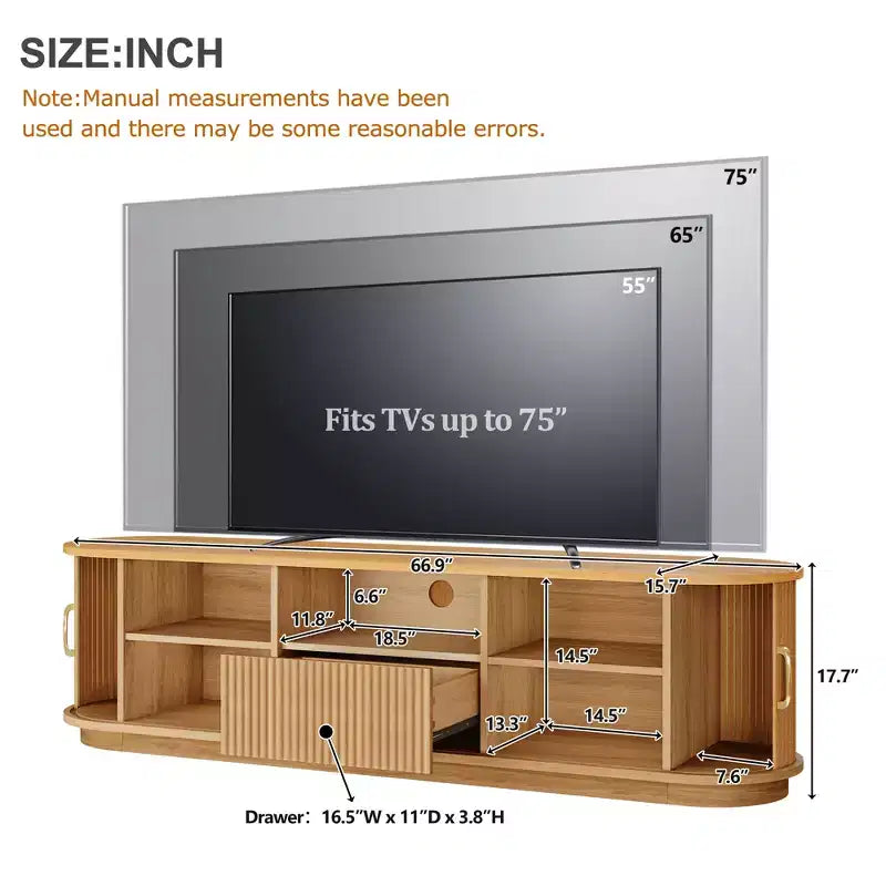 Mueble para TV rústico vintage con puertas corredizas de listones de madera, consola multimedia acanalada estilo granja de 75 con cajón (veta de madera natural)
